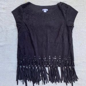 Black Suede Bohemian Short Sleeve Top